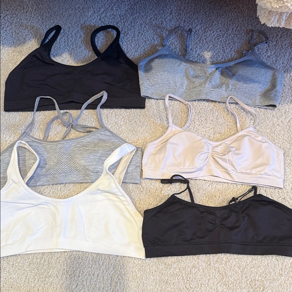 Hanes Girls Training Bra Set - Black, Gray, White (6Pc bundle)(Ships from OR)